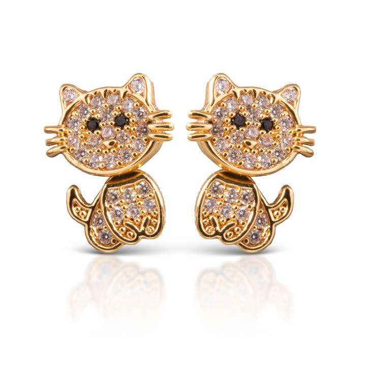 Ice Blu Cat Earrings - Gold for wholesale by Amanda Blu