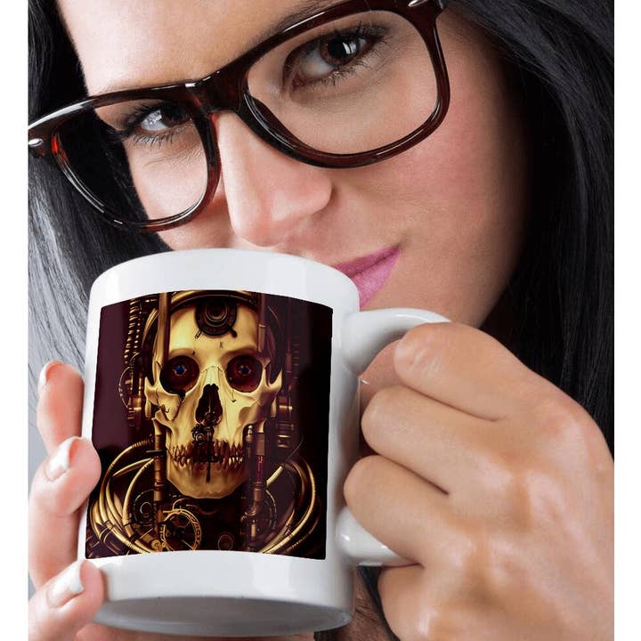 3dRose - Wholesale Coffee Mug - 3dRose, Dark fantasy steampunk skull and mechanical, electronic gear art, Mug9