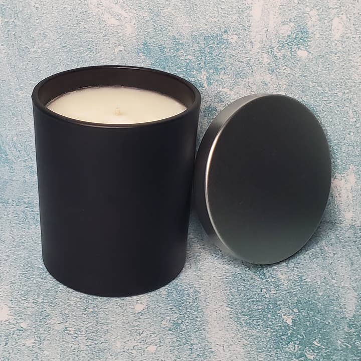 100% Soy Candle | Matte Black Jar with Silver Lid for wholesale by Peachyfrog