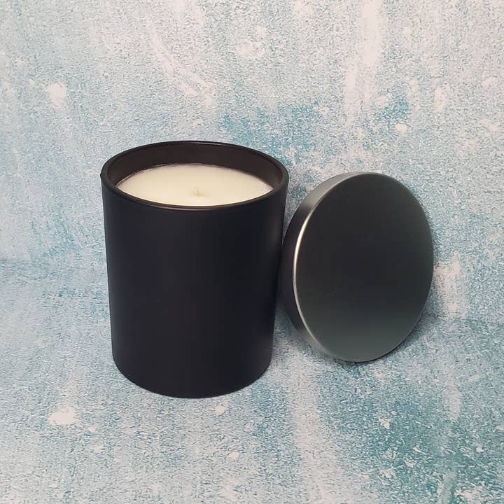 100% Soy Candle | Matte Black Jar with Silver Lid for wholesale by Peachyfrog