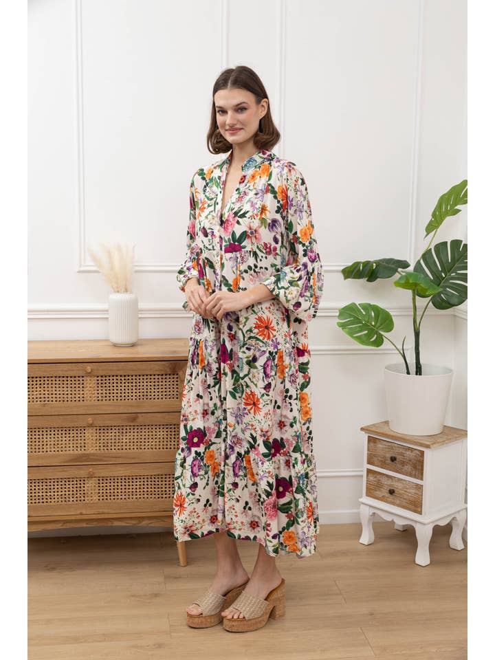 Happy look - Wholesale Dress - Women's - Maxi dress in floral printed viscose