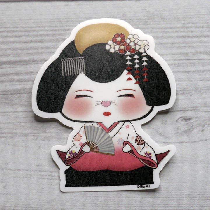 Bon-E Geisha Sitting on Platform Vinyl Sticker for wholesale by Miyo Art Design