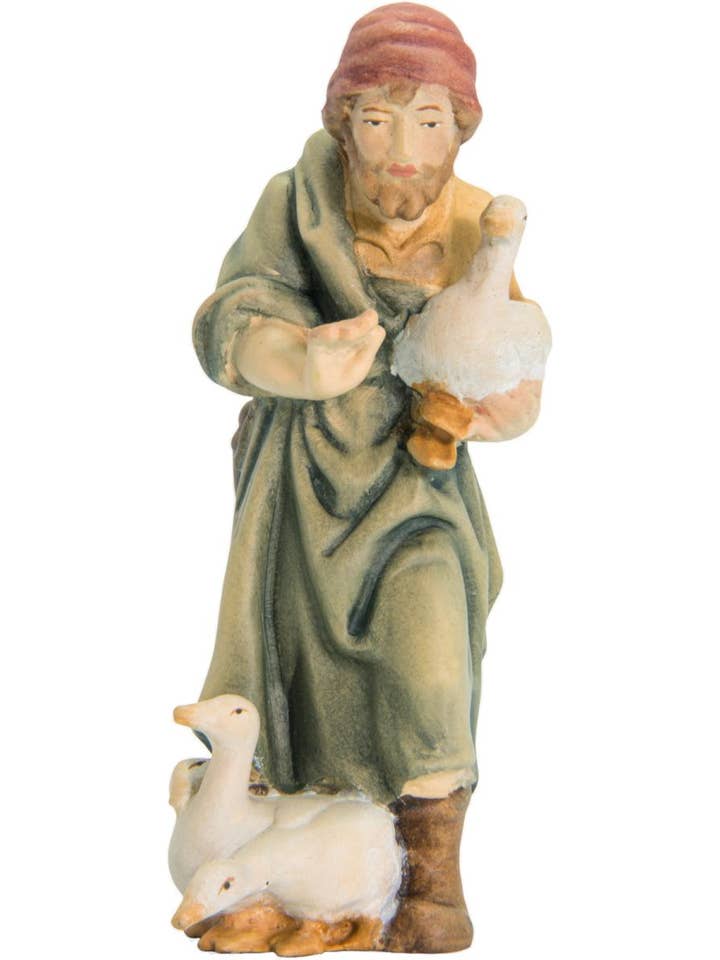 Wooden Statue Shepherd with Geese | Val Gardena Craftsmanship for Nativity Scene for wholesale by Dolfi