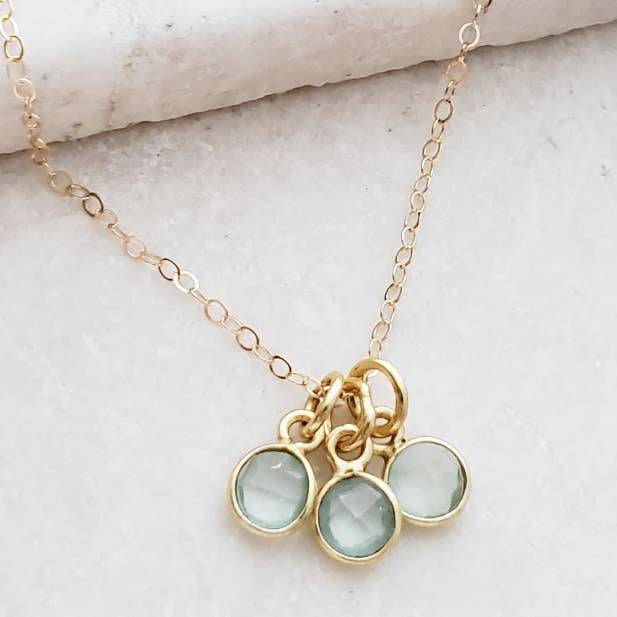 Sosie Designs - Wholesale Pendant/charm necklace - Gold Gemstone Cluster Trio Necklace - Aqua Chalcedony0