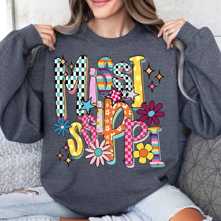 Funky States Mississippi Sweatshirt for wholesale by Aluminum Petunias