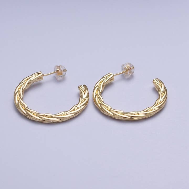 Aim Eternal - Wholesale Hoop Earrings - 30mm Twisted Hoop Stud Earrings in Gold & Silver P-381 P-382
