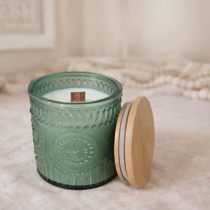 Green Glass Vintage-Inspired Candle for wholesale by 4S Candle Co