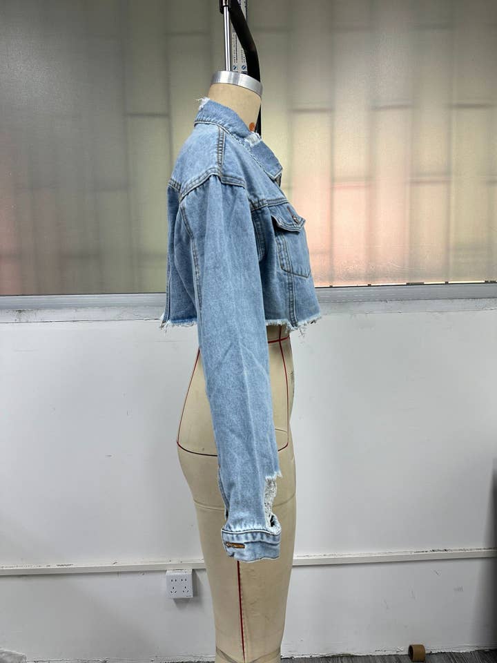 Hope & Sunshine - Wholesale Denim Jacket - Women's - Distressed Cropped Denim Jacket15
