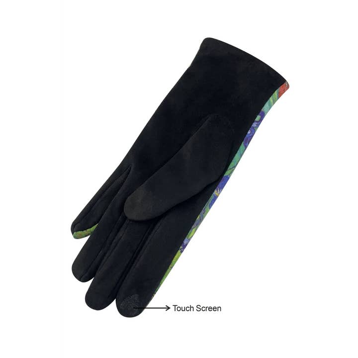 Black Van Gogh Irises Print Suede Touchscreen Gloves for wholesale on Faire