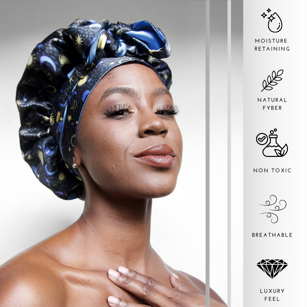 Nochka - Wholesale Sleep Cap / Bonnet - Women's - Sun & Moon Print Reversible Bonnet with Ties1