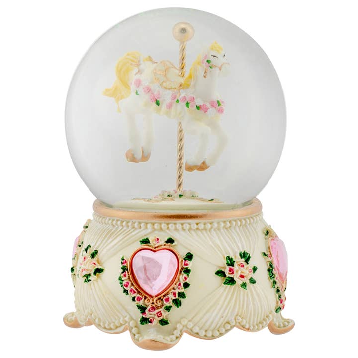 EAST AVENUE - Wholesale Snow Globe - Rose Garland Horse and Carousel 100mm Musical Snow Globe1