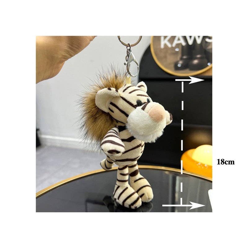 FurDecoration - Venta al por mayor Llavero - Mujer - Lindo llavero con forma de muñeco de tigre con piel de mapache, colgante en forma de llavero de coche9