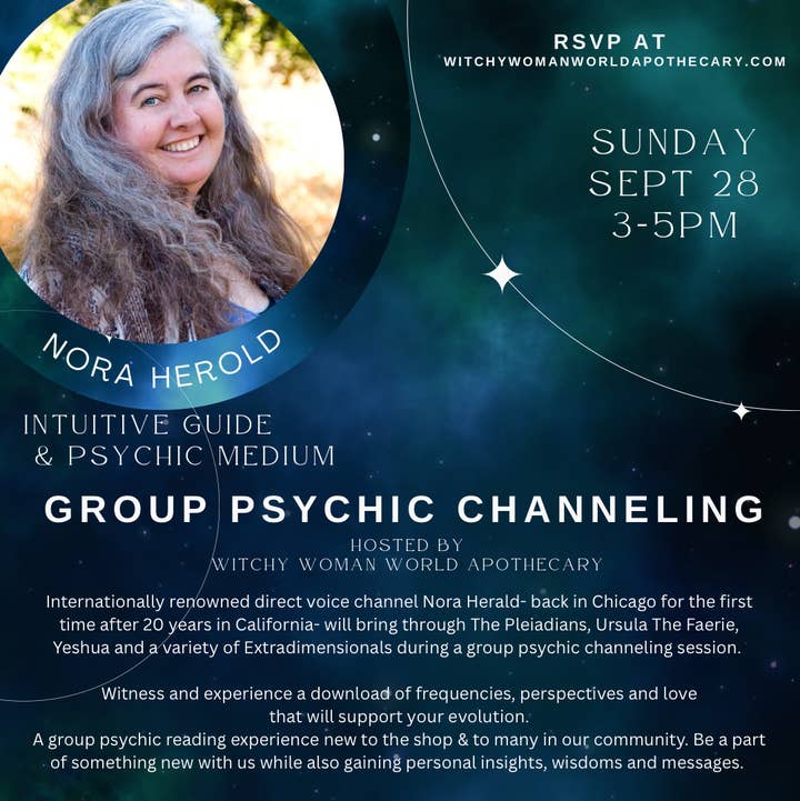 Witchy Woman World Apothecary - Wholesale Meditation Supplies - Group Psychic Channeling with Nora Herold0