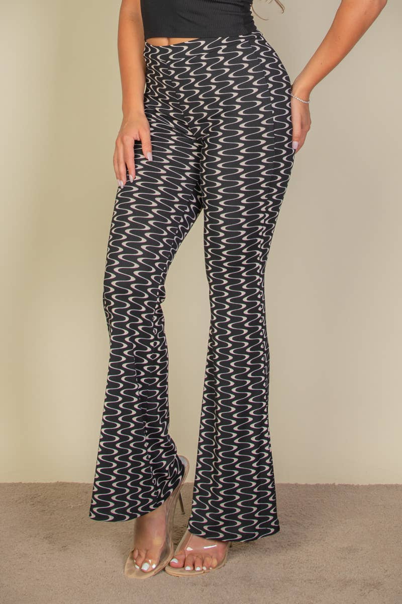 CAPELLA APPAREL - Wholesale Broek - Dames - Flare broek met golvende print en hoge taille13
