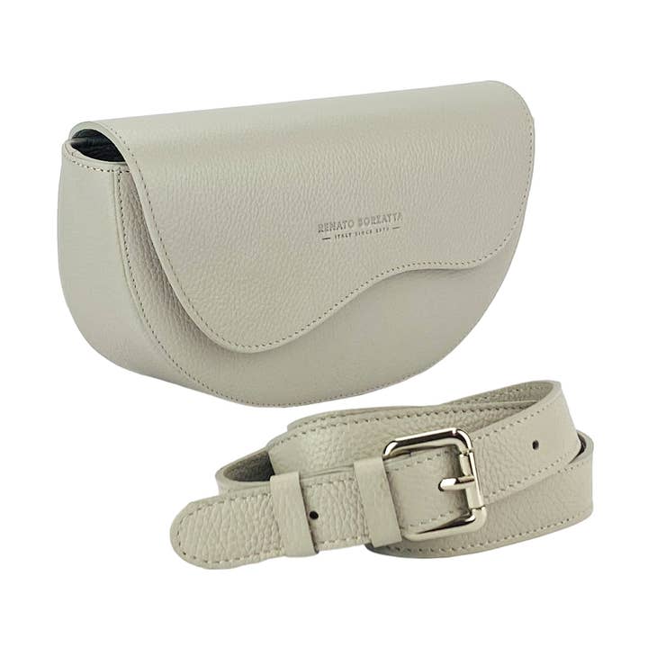 RB1027BO | Rundad axelväska dam i äkta läder tillverkad i Italien. Avtagbar och justerbar axelrem i läder. Tillbehör av polerat nickel - isfärg - Mått: cm 25 x 15 x 9 för wholesale av Kaili mood / RENATO BORZATTA - Italy since 1978 -