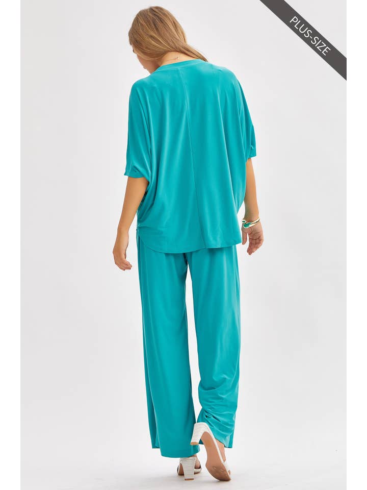 Dear Scarlett - Wholesale Top & Pant Set (NOT Loungewear) - Women's - PLUS SIZE Flowy Top + Wide Leg Set TRVSET-COASTAL