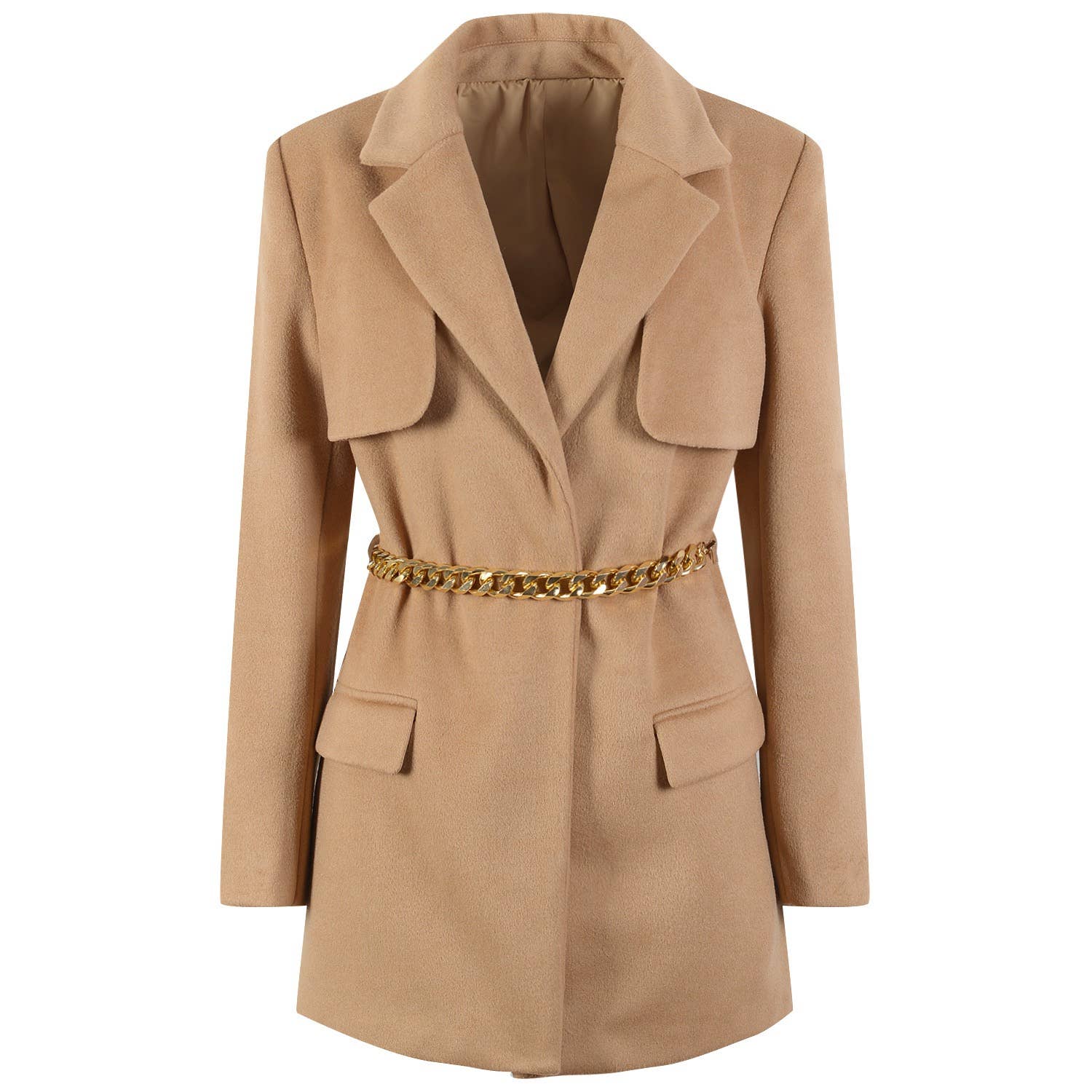 Color as pictures CT105Y Refined Wool Coat with Chain Belt for Cold Seasons for wholesale on Faire0