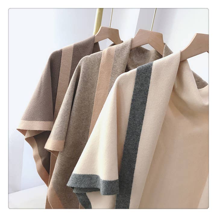 Fennco Styles - Wholesale Wrap - Women's - Contrast Border Knit Cashmere Blend Triangular Shawl Wrap