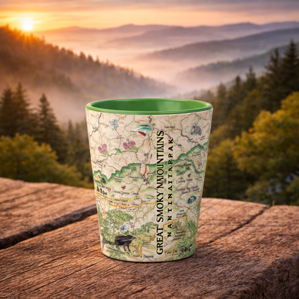 XPLORER MAPS - Wholesale Shot Glass - Great Smoky Mountains National Park Map Shot Glass - 1.5 oz1