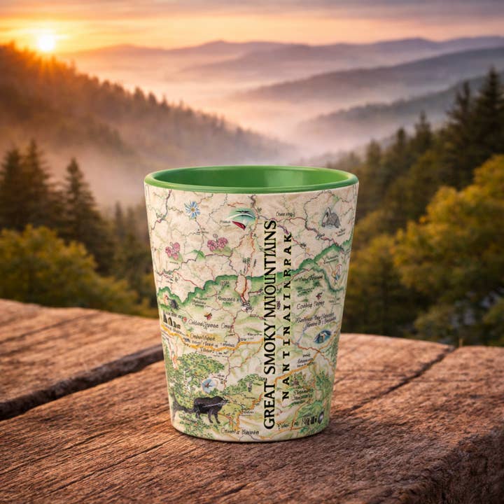 XPLORER MAPS - Wholesale Shot Glass - Great Smoky Mountains National Park Map Shot Glass - 1.5 oz1