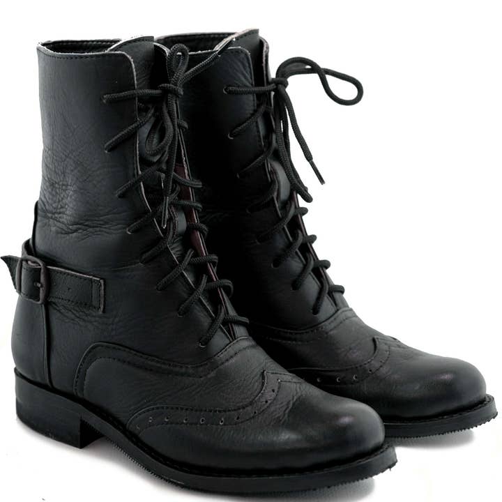 Atitlan Leather - Wholesale Combat/Military Boots - Women's - Black Leather Victorian Ankle Boots