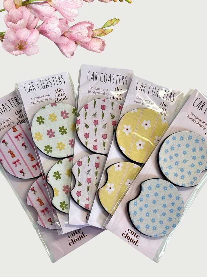 Car Coasters Colorful 12 different patterns 2pieces neoprene for wholesale by the cute cloud