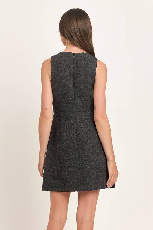Black Sleeveless Tweed Pleated Mini Dress for wholesale on Faire4