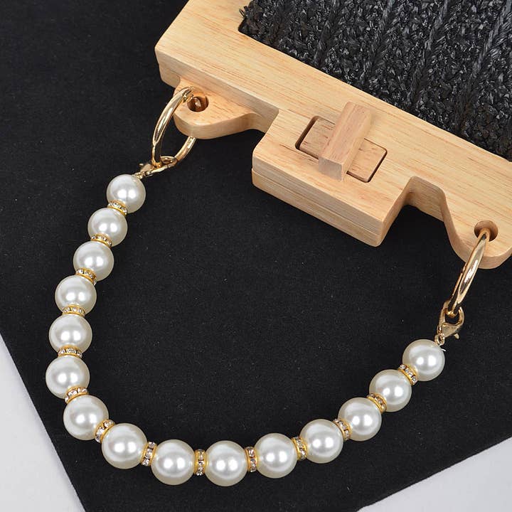 3AM BY H&D ACCESSORIES - Wholesale Clutch Bag - Women's - Faux Straw Wood Frame Clutch W/ Faux Pearl Chain