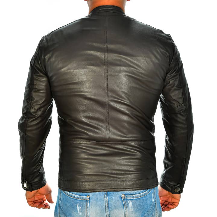 dark brown Men's genuine leather jacket. for wholesale on Faire4
