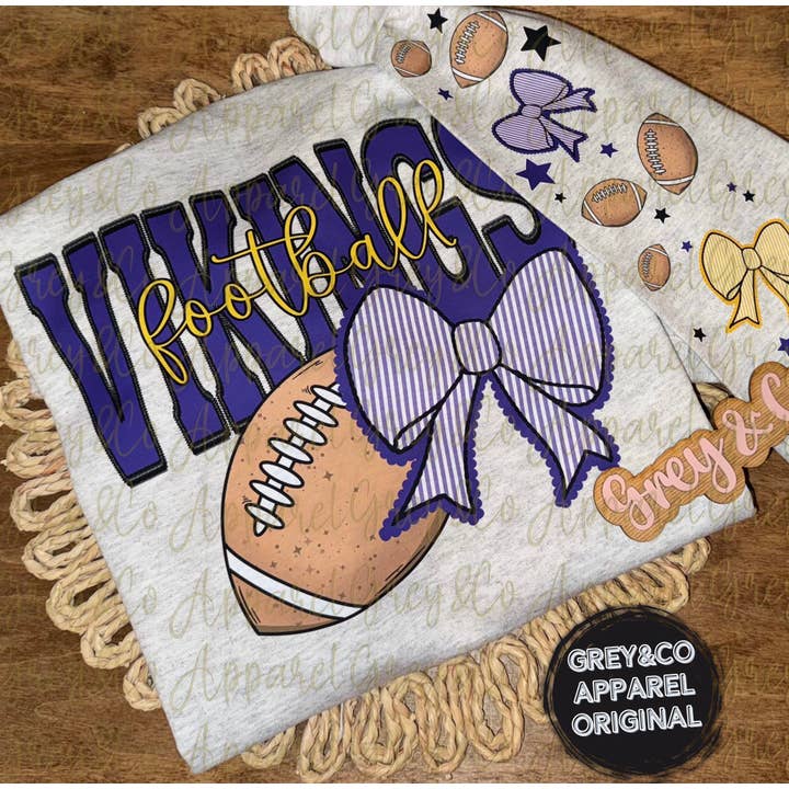 Vikings Football Seersucker Bow Sweatshirt for wholesale by Grey&Co