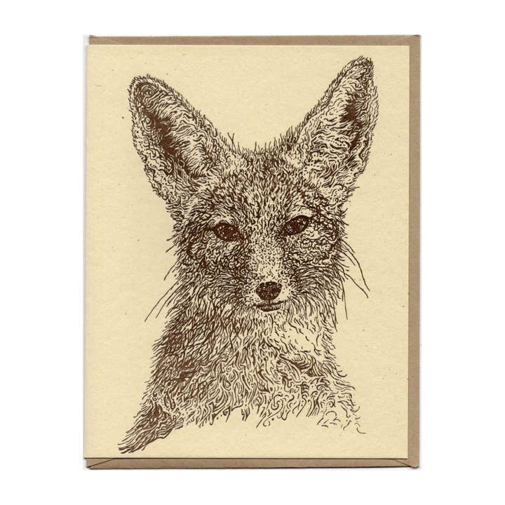 Kit Fox Card Letterpress Printed Original Illustration for wholesale by Dandy Lion Press