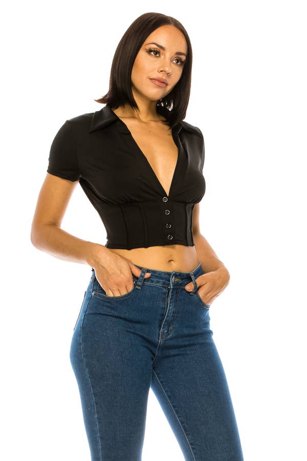 A3 Design USA - Wholesale Blouse - Women's - T4303-COLLARED BUTTON DOWN TOP3