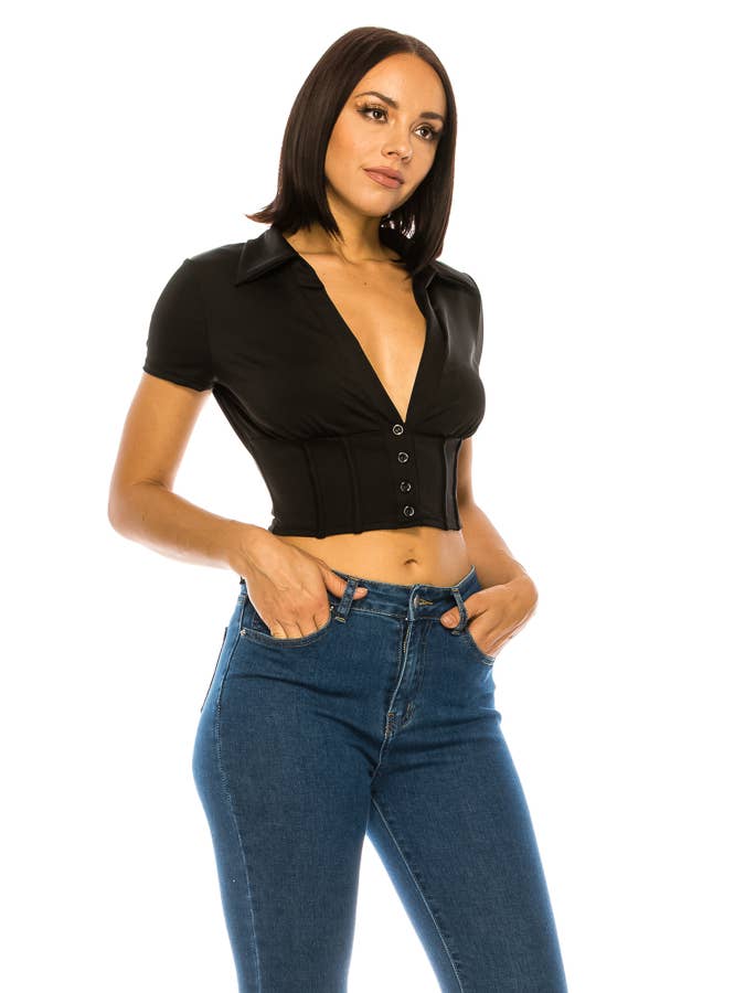 A3 Design USA - Vente Chemisier – femme - HAUT BOUTONNÉ À COL T43033