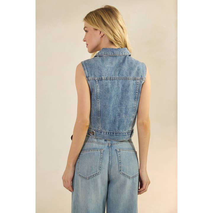 Med Wash Tie Front Cropped Glitzy Vest for wholesale on Faire13