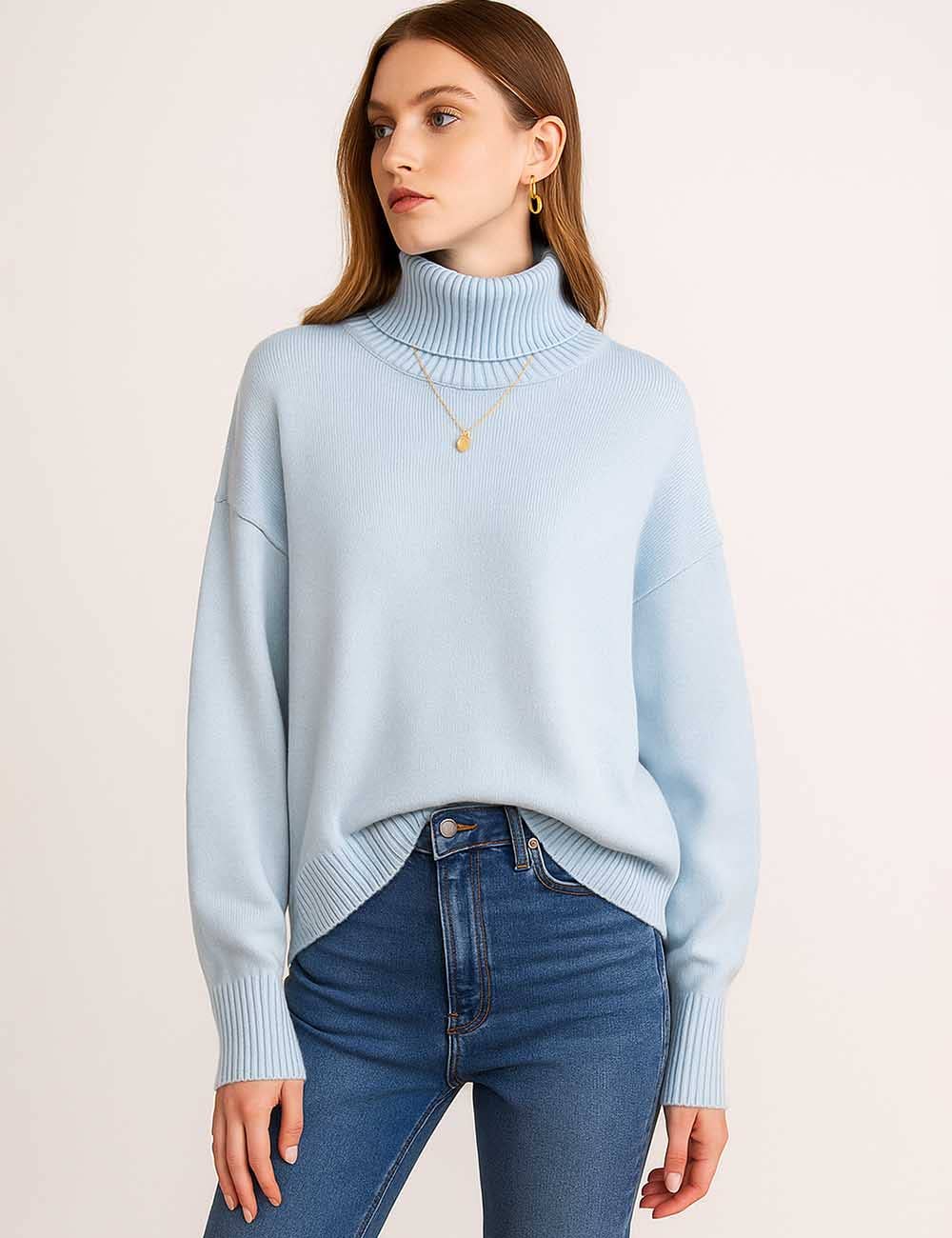 Sweetkama - Venta al por mayor Jersey de punto - Mujer - Suéter de punto para mujer con cuello alto y color sólido 560537