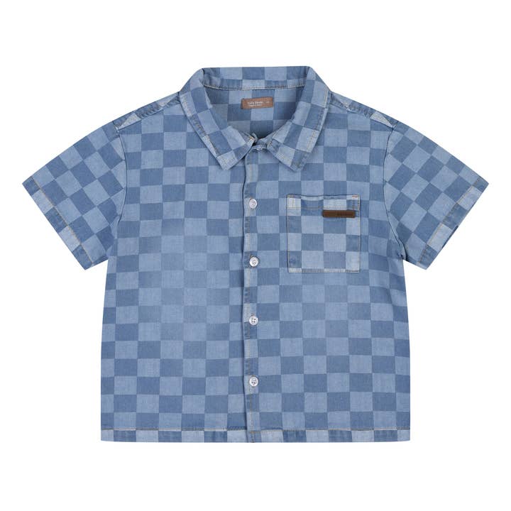 ToTo Heros - Wholesale Button Down Shirt - Kids - Liam Checkerboard Denim Short Sleeve Shirt1