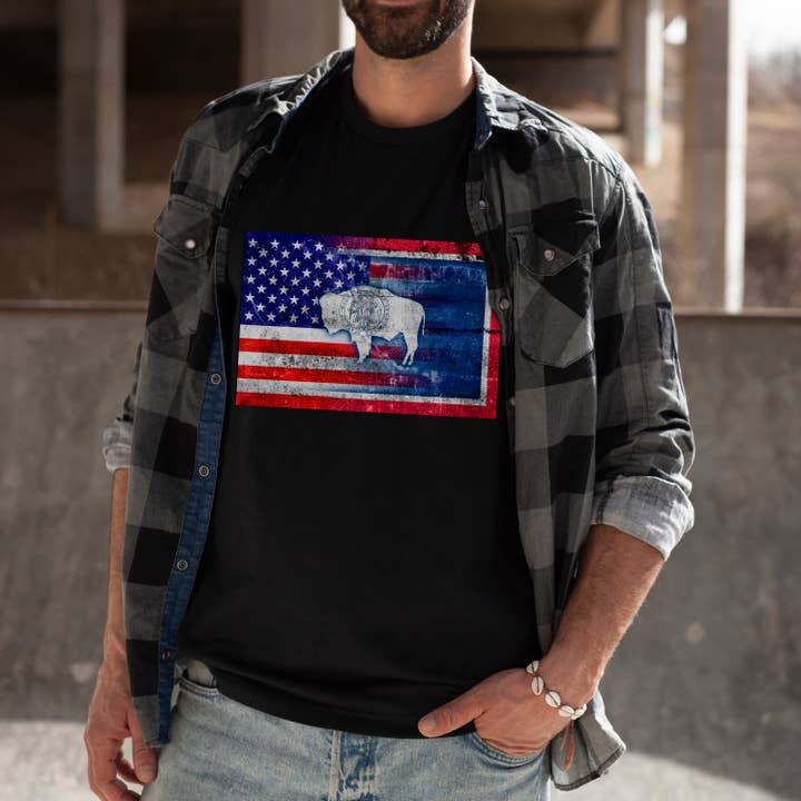 This Joyful Home - Wholesale T-Shirt (Graphic) - Unisex - USA Wyoming Flags Graphic T Shirt1