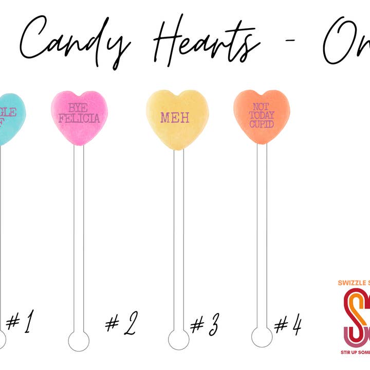 Swizzle Stir Stix - Wholesale Drink Stirrer - Candy Hearts Swizzle Stir Sticks