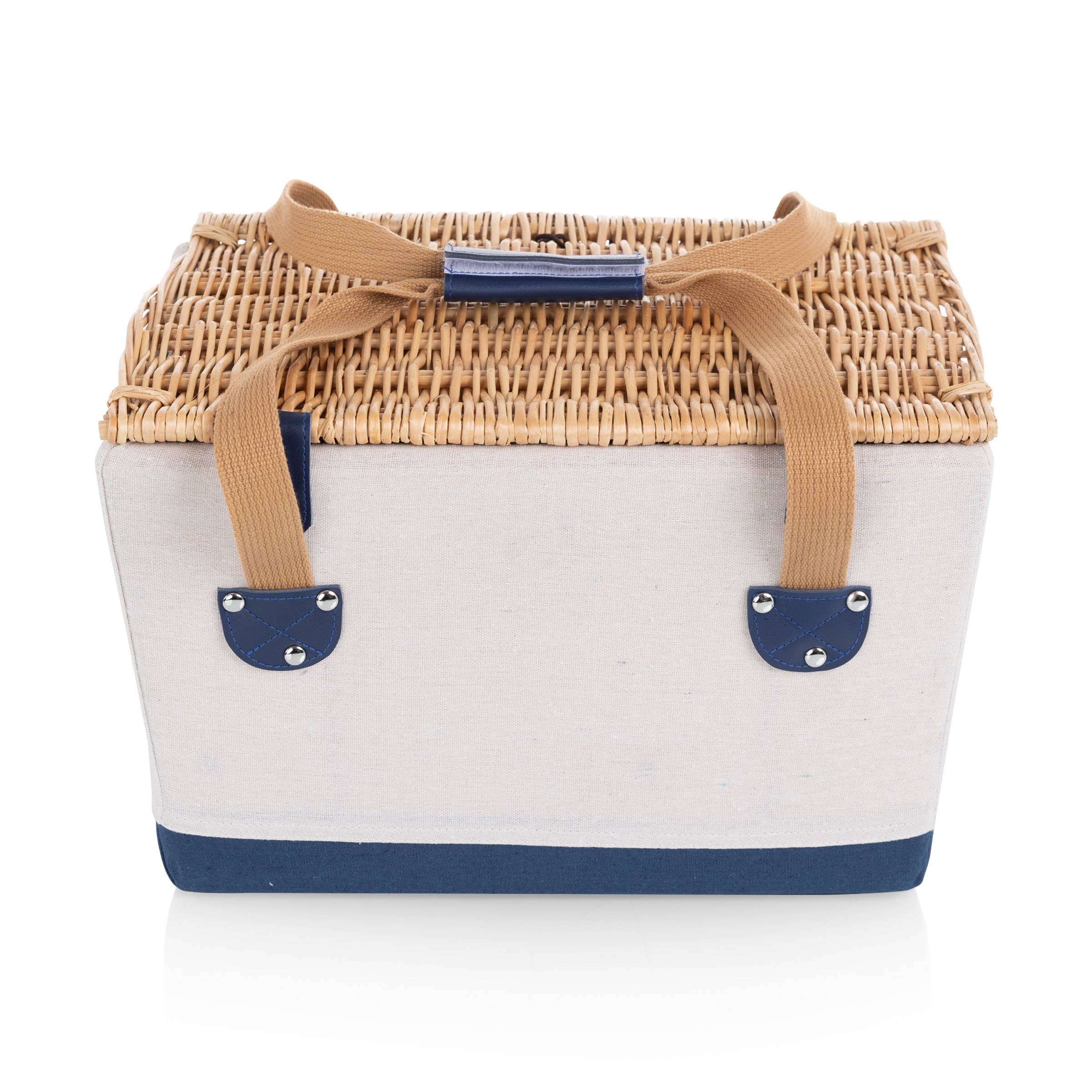 Beige Canvas with Navy Blue Accents Boardwalk Picnic Basket for 2 for wholesale on Faire14