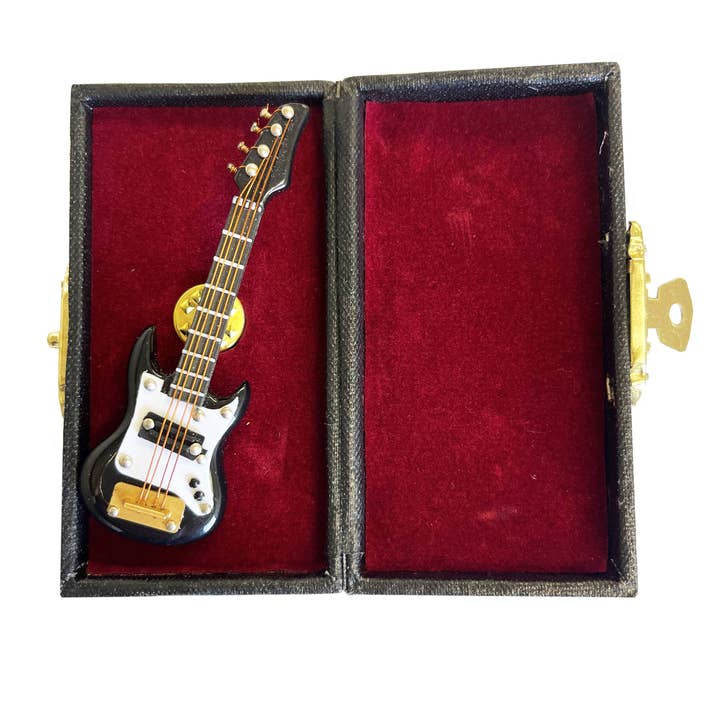 Black Electric Guitar Pin with Case for wholesale by Broadway Gifts Co