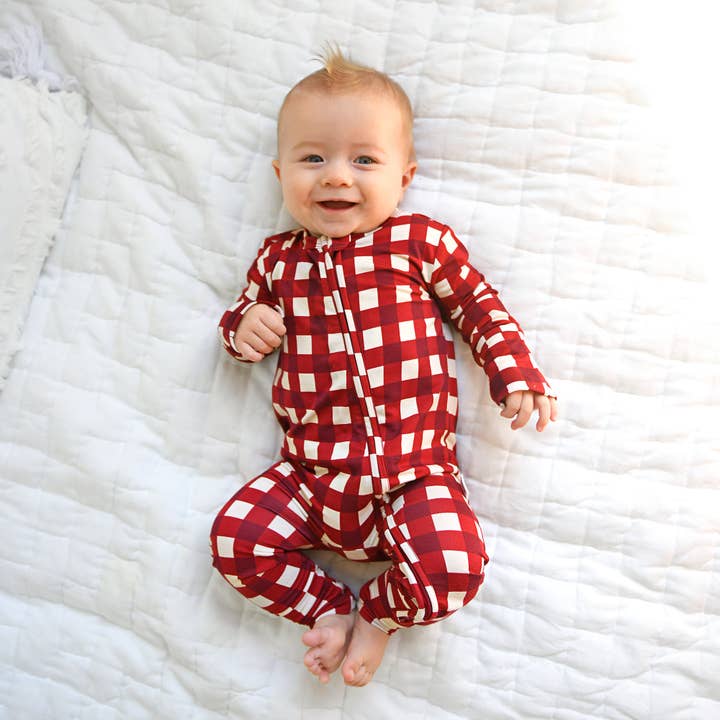 Gigi and Max - Wholesale Jumpsuit – Baby - Emery Plaid ZIP Christmas Bamboo Baby One Piece Outfit9