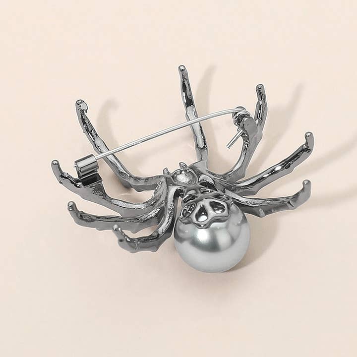 Sensibling Corp. - Wholesale Brooch - Silver Dipped Pearl Accent Spider Pin Brooch2