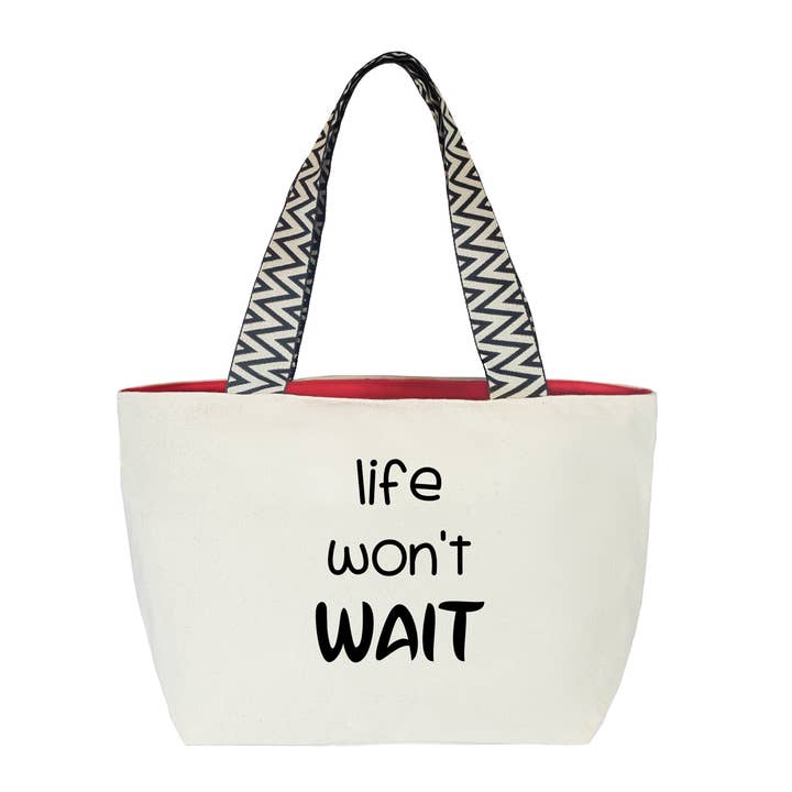 Premium canvas bag for women. Life won't wait model. for wholesale by hello-bags