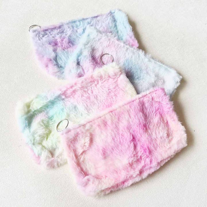 Assorted Tie Dye Fur Fashion Pouch for wholesale by Funteze