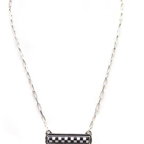 Snowing West - Wholesale Pendant/Charm Necklace - Western Checkered Bar Turquoise Necklace