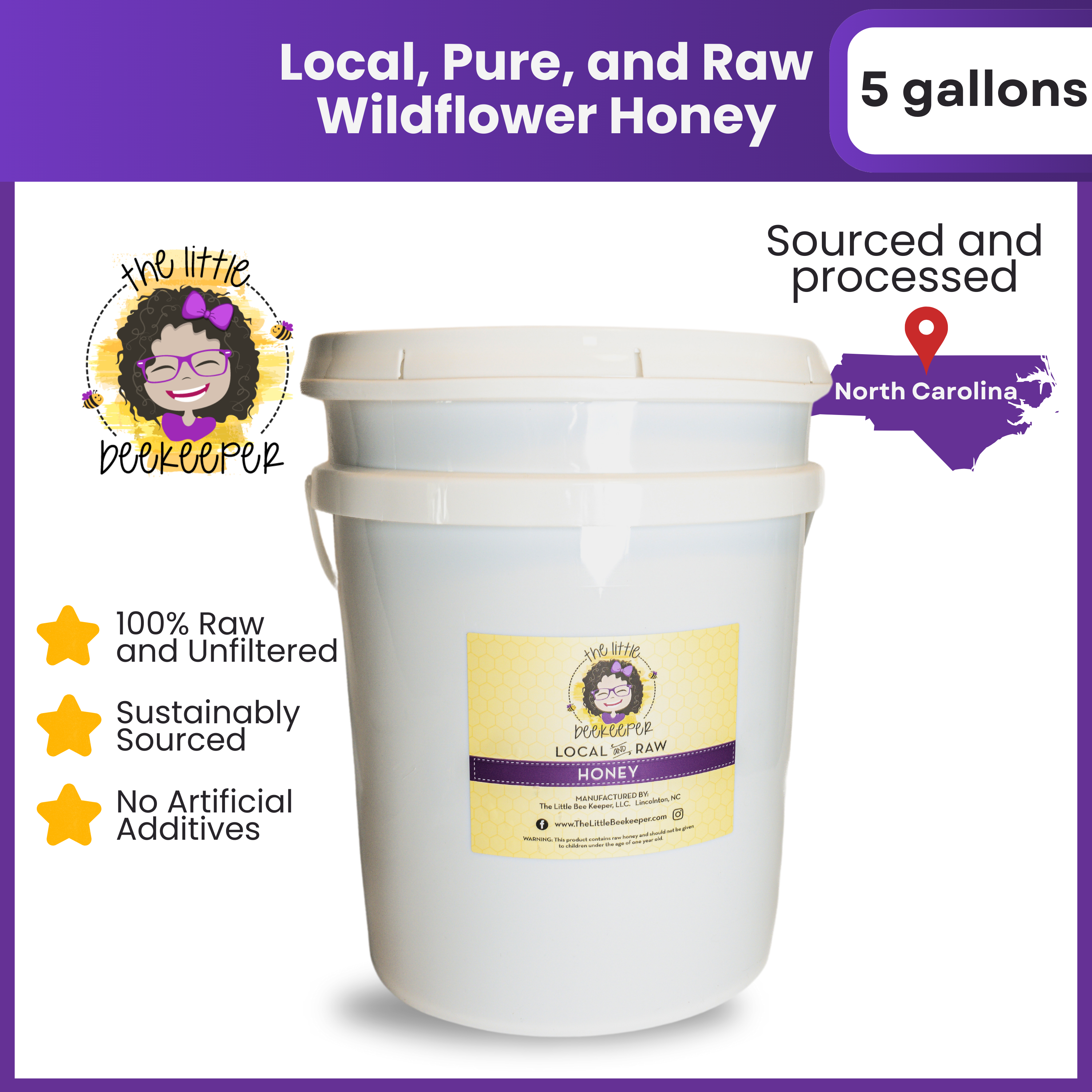 The Little BeeKeeper LLC - Wholesale Honey - 5 gallons - Local, Pure, and Raw Wildflower Honey1