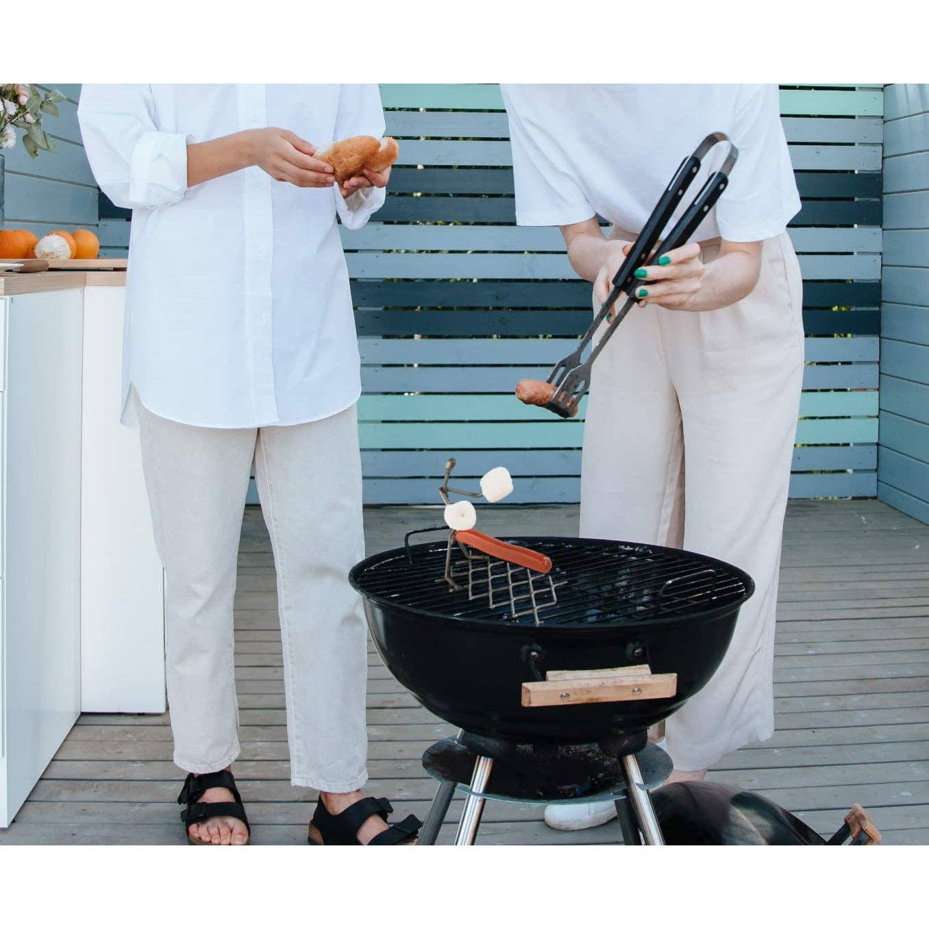 The Wine Savant /  Khen Glassware - Wholesale Outdoor Grill Tools - Steel Single Man Stick Figure Hotdog Griller Funny Barbeque6