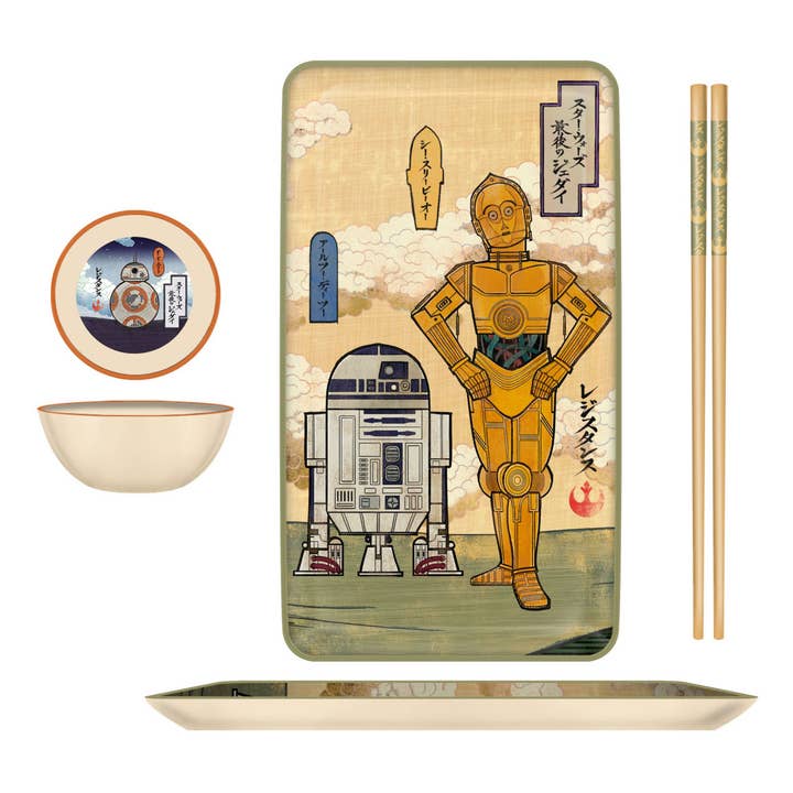 Silver Buffalo - Wholesale Dinnerware Set - Star Wars Droid Illustrations Boxed 3pc Ceramic Sushi Set
