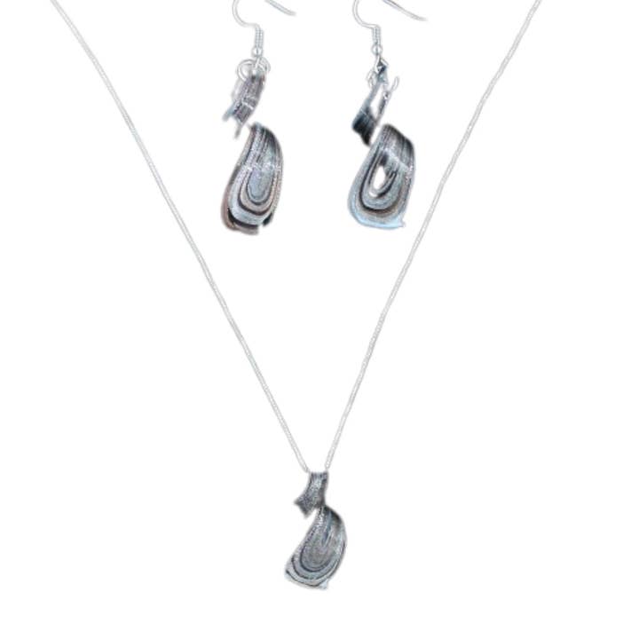 Jet Black Tornado Glass Earrings and Necklace Pendant Set for wholesale by BESHEEK JEWELRY