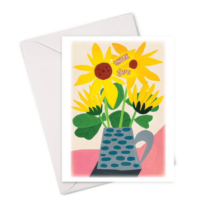Sunflower Vase Thank You Card for wholesale by Mostly Cloudy Paper Co.